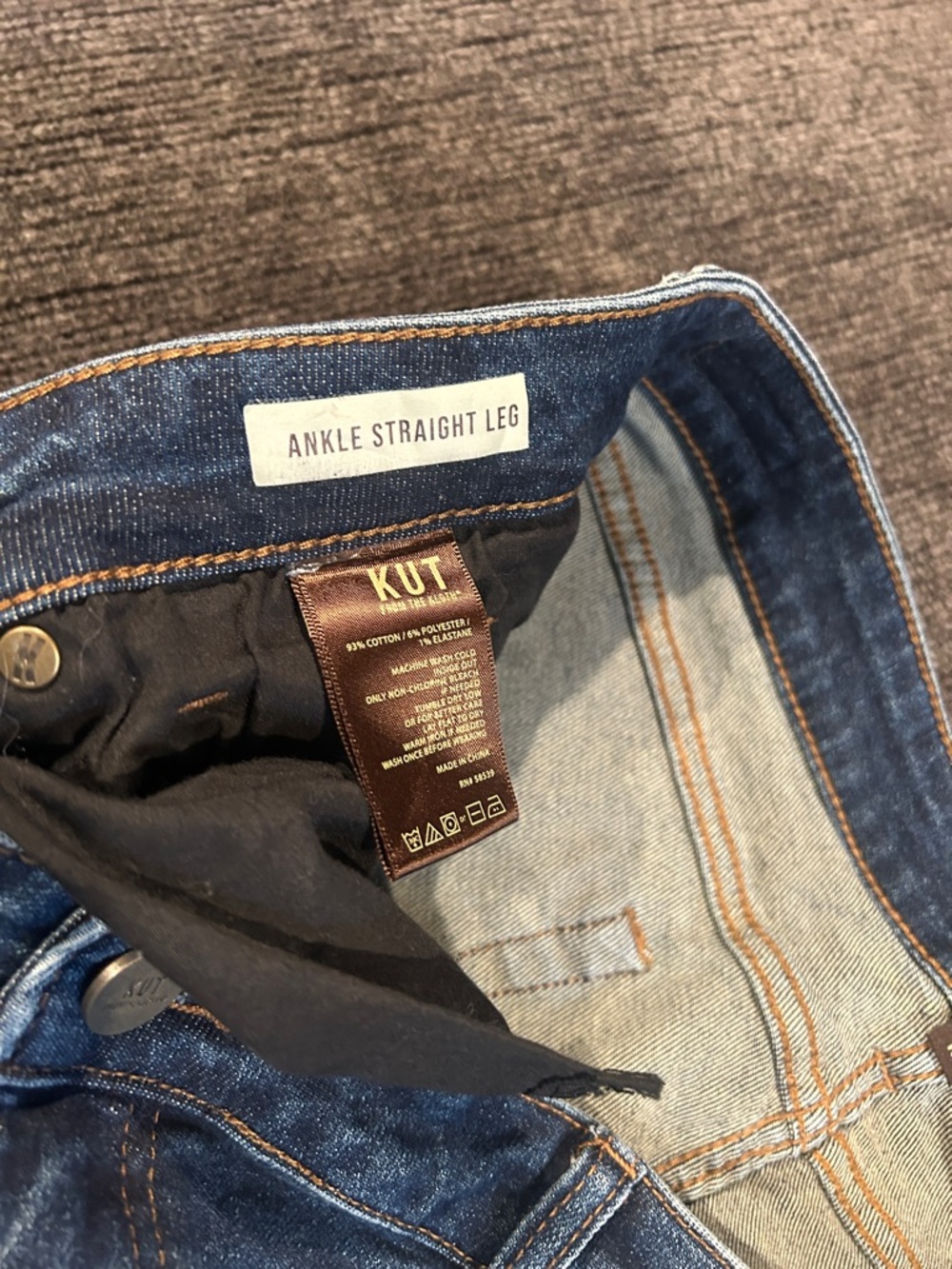 Kut from the Kloth Ankle Straight Leg Jeans - Dark Blue Denim with cuff hem - Picture 2 of 5